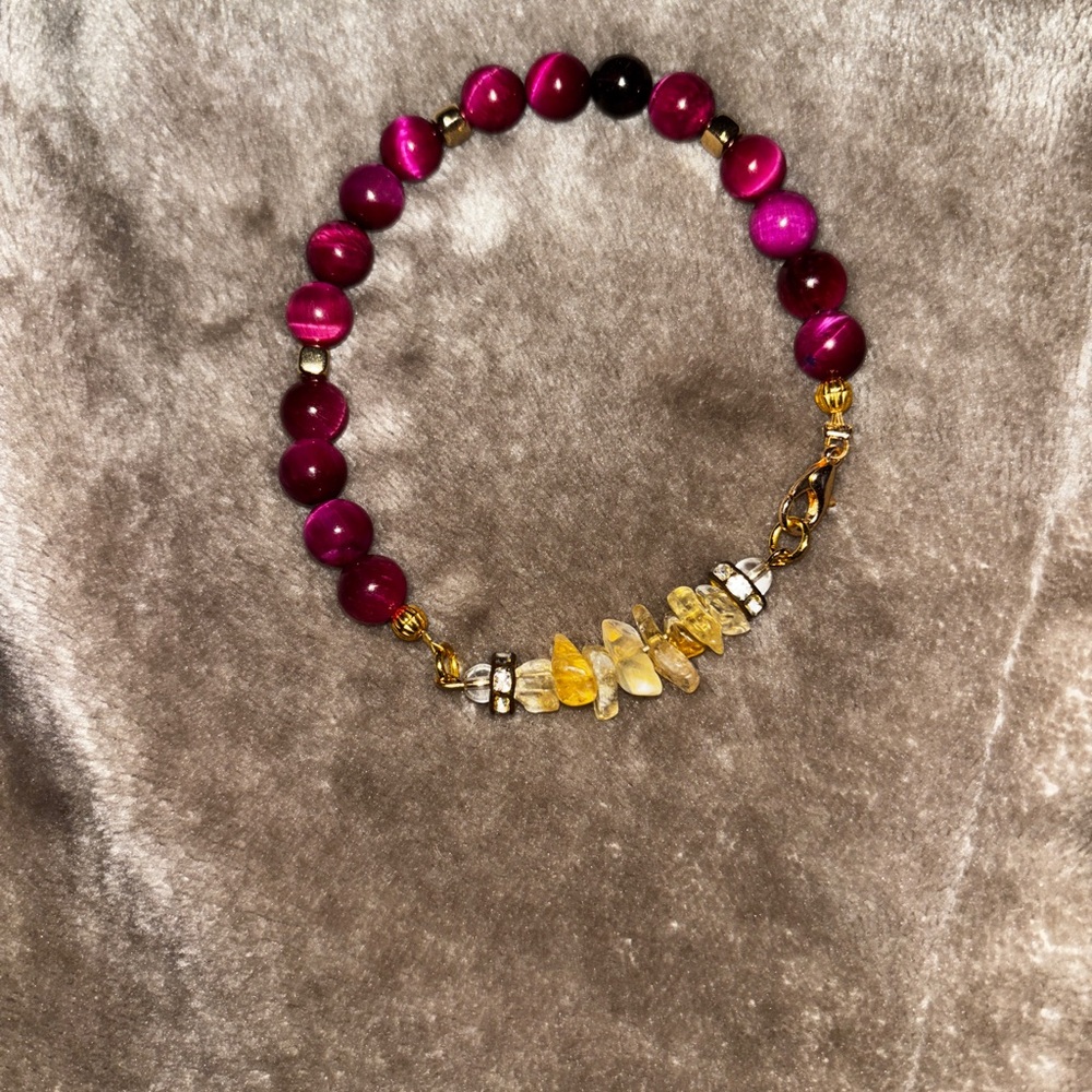 Majestic Pink Tigers Eye and Citrine Beaded Bracelet